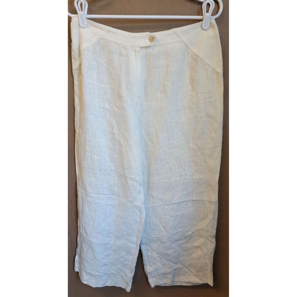 harve bernard by bernard holtzman‎ 100% linen cropped pants cream Sz 10 NWT